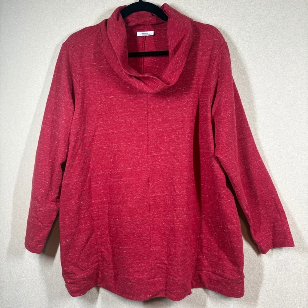 J. Jill Cowl Neck Sweatshirt Red Heathered Pockets XL Cozy Comfort Casual